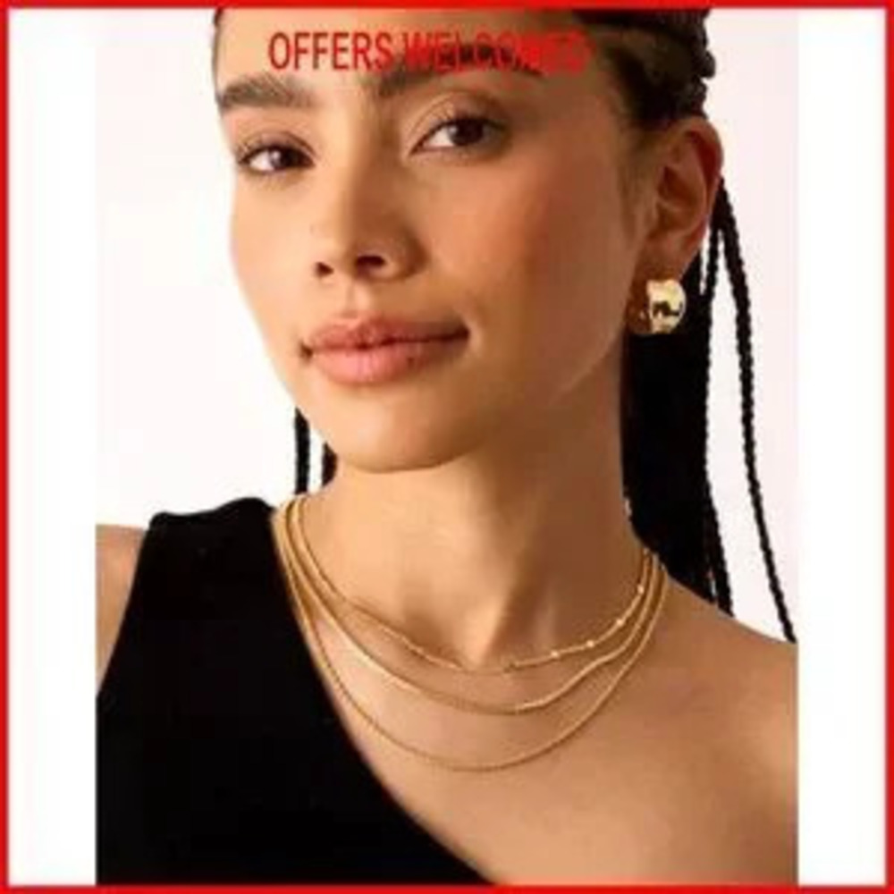 14K Gold Plated Dainty Layering Necklaces Snake Curb Paperclip Chains - Picture 3 of 5